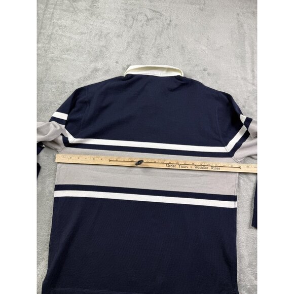 Wasted Youth Rugby Shirt Mens Large Navy Gray Long Sleeve Stripe Cotton - Picture 9 of 10